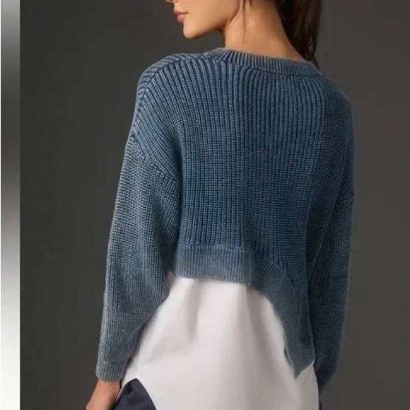 Pilcro Anthropologie Asymmetrical twofer Ribbed Sweater vintage wash blue - Picture 3 of 9